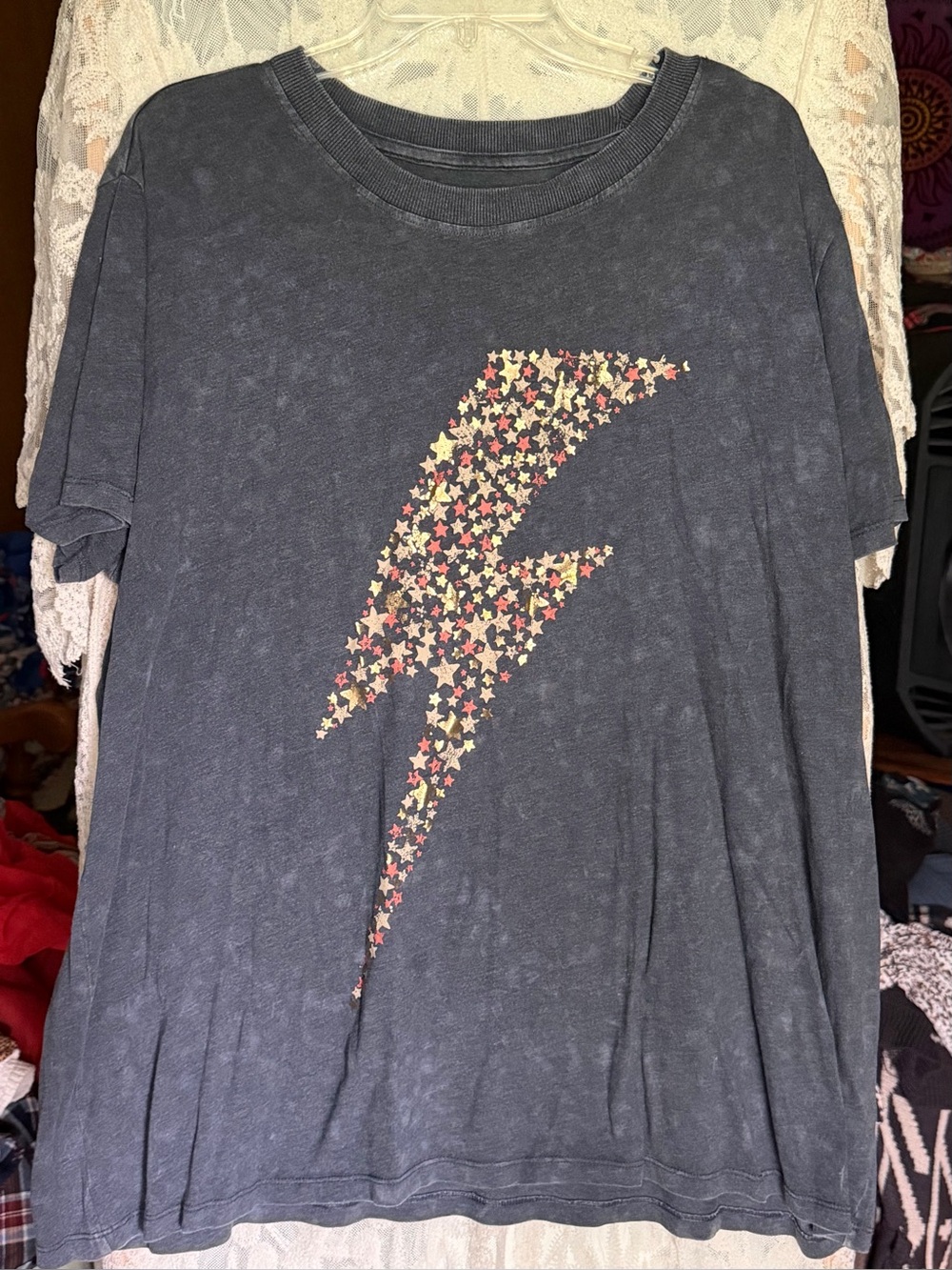 Maurices Charcoal Short-Sleeve Tee with Multicolor Star Lightning Bolt